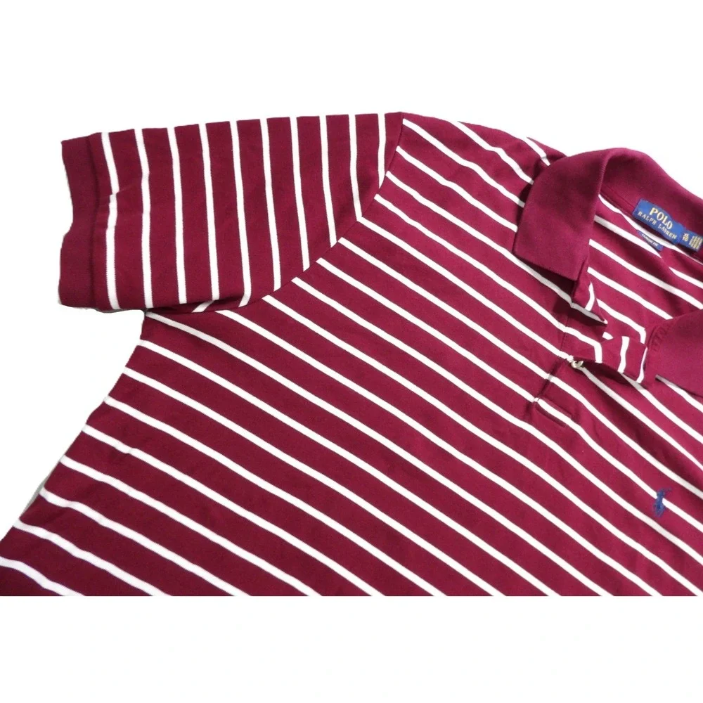 Polo Ralph Lauren Classic Fit Shirt Men XL Burgundy Striped Cotton Pony Logo EUC